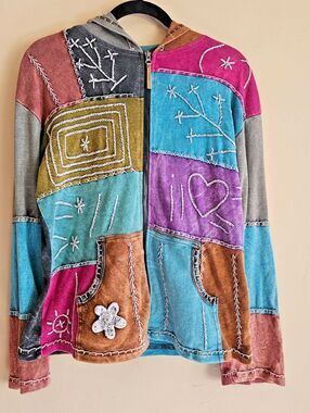 Vintage Kyber Outerwear Jacket Med multi color Floral Embroidered Patchwork Y2K